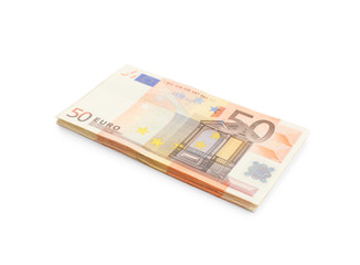 Obraz na płótnie Canvas Euro banknotes on white background. Money and finance