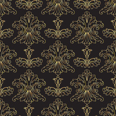 Seamless pattern with vintage golden baroque floral decorative elements. Vector.