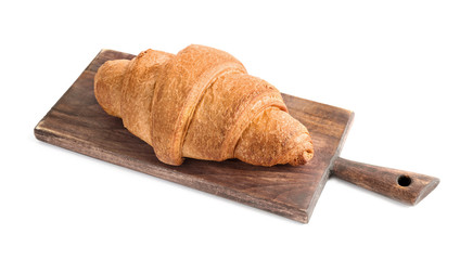 Tasty fresh crispy croissant isolated on white