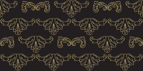 Seamless pattern with vintage golden baroque floral decorative elements. Vector.