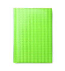 Stylish green notebook isolated on white, top view