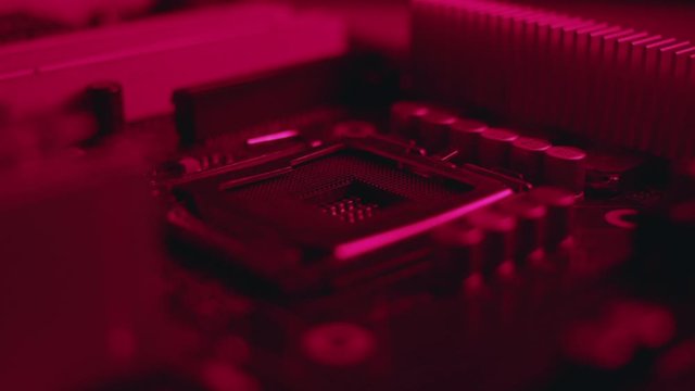 Shot of macro electronic part of a computer disassemble the laptop debrief the computer parts circuit industry microprocessors metal technology engineering tech close up slow motion