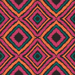 Maroon Ikat Vector Seamless Pattern. Navajo Trendy Ikat Background. Cold Repeat Tile Print. Fabric Ornament.