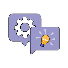 Gear and light bulb inside communication bubbles vector design