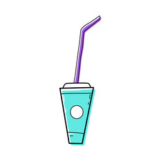 Cute doodle fizzy drink in doodle style, fast food and instant food product.
