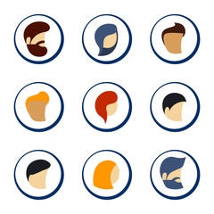 Colorful Circle Icons Set of Persons male and female in Trendy Flat Style. Vector illustration