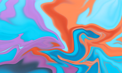 Colorful blue and orange marble texture liquid fluid abstract