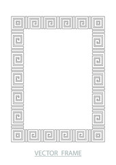 Black rectangular frame in Greek style, pattern with meander motif, sample invitation, flyer, booklet, web page, in classic style, vector illustration