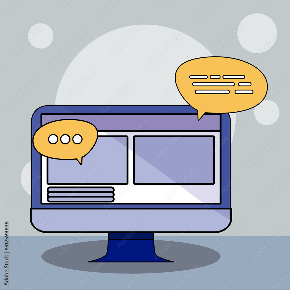 Poster computer and bubbles vector design