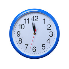 Blue wall clock on an isolated white background