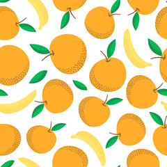 Tropical seamless pattern with oranges and banana