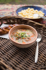 traditional food, goulash soup with fresh scone