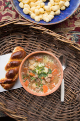 traditional food, goulash soup with fresh scone