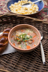 traditional food, goulash soup with fresh scone