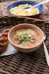 traditional food, goulash soup with fresh scone