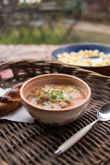traditional food, goulash soup with fresh scone