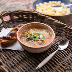 traditional food, goulash soup with fresh scone