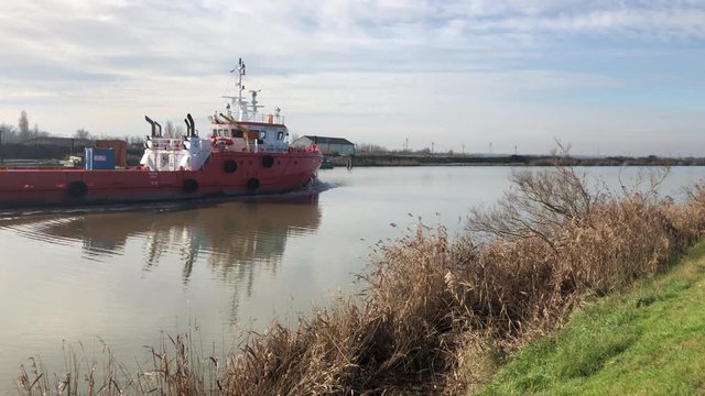 Polesine, Little Town in the countryside near Po river, Porto Viro, Contarina, Donada, red ship