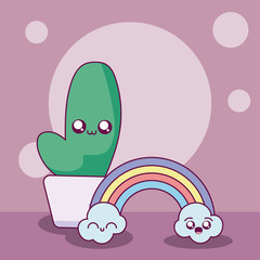 kawaii cactus and rainbow cartoon vector design