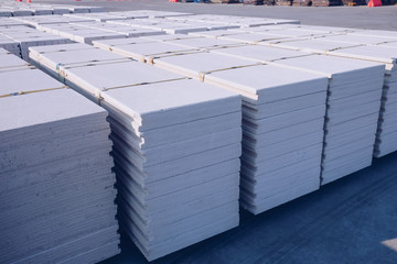industry construction building autoclaved aerated concrete wall. white aerated concrete blocks.