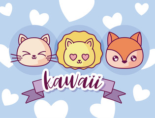 Cat lion and squirrel kawaii cartoons vector design