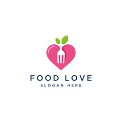 Restaurant or logo design hearts with forks and leaves