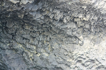 The texture of the basalt cave in Iceland closeup