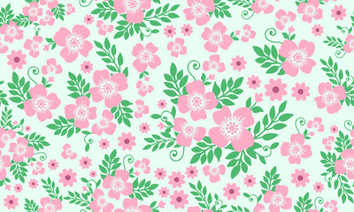 Elegant valentine flower pattern background, with beautiful leaf and flower drawing.