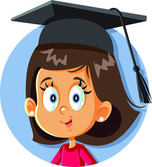 School Girl with Graduation Cap Vector Cartoon
