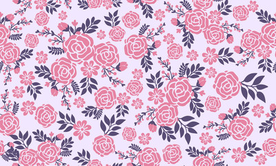 Romantic pink flower for valentine, with modern leaf and floral pattern decor.