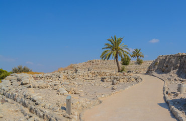 Archaeological remains in Tel Megiddo National Park, World Heritage Site. At Jezebel Valley, Northern Israel