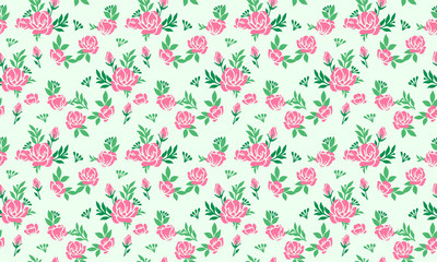 Valentine floral pattern background, with beautiful pink rose and unique pattern leaf design.