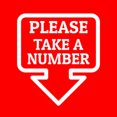 Please Take a number sign with down arrow