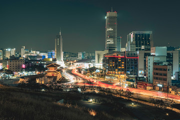 Dongdaemun night traffic light trail, Seoul South Korea
