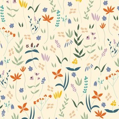 Botanical Floral seamless vector pattern with leaves and florals editable and separable