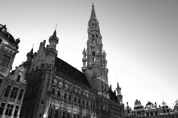 ベルギー ブリュッセル Grand Place モノクロ 風景
