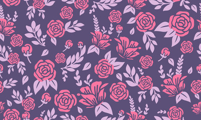 Fototapeta na wymiar Valentine floral pattern background, with beautiful leaf and flower drawing.