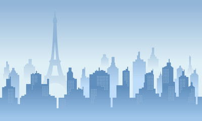 Naklejka premium Morning in the paris city building with blue colour of sky