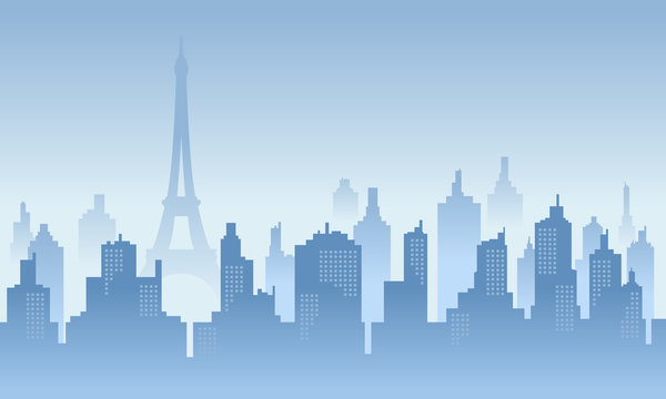 Morning in the paris city building with blue colour of sky