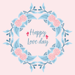 Elegant frame design with leaf and flower, for happy love day greeting card ornate template. Vector