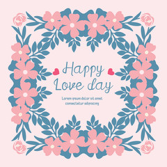 Beautiful peach wreath frame, for happy love day romantic greeting card design. Vector
