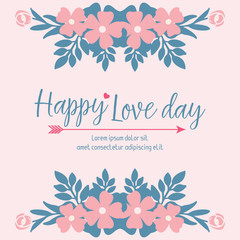 Beautiful peach wreath frame, for happy love day romantic greeting card design. Vector