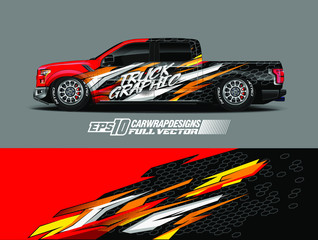 Pickup truck wrap design vector. Graphic abstract stripe racing background kit designs for wrap vehicle, race car, rally, adventure and livery. Full vector eps 10