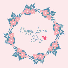 Beautiful peach wreath frame, for happy love day romantic greeting card design. Vector