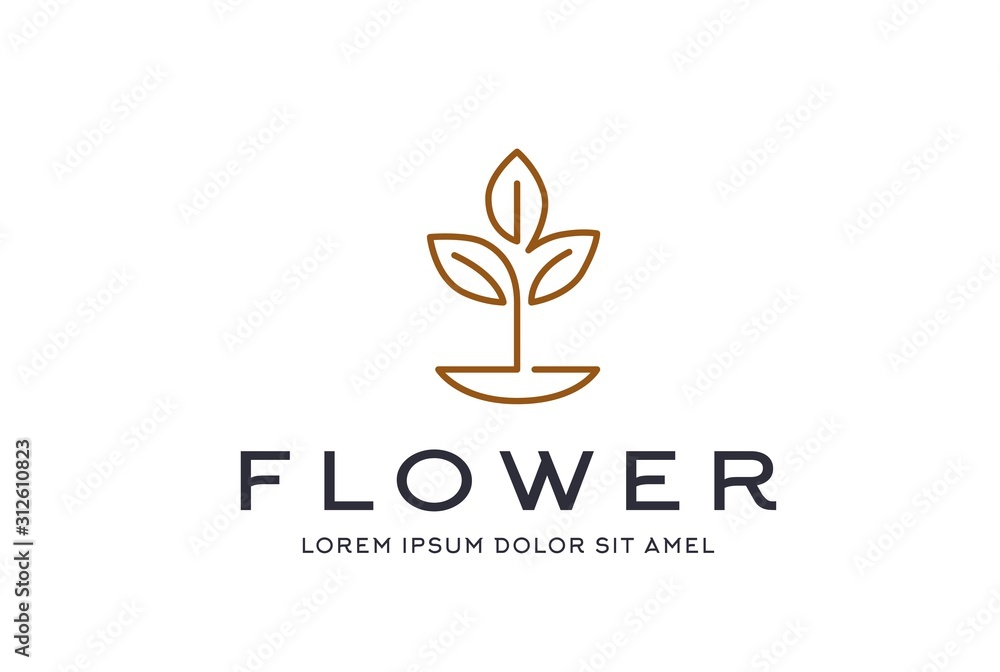 Wall mural abstract premium gold linear leaf icon design vector graphics