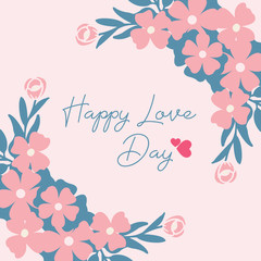 Decorative of happy love day romantic greeting card, with beautiful peach wreath frame. Vector