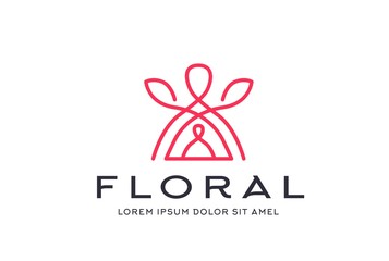 Abstract premium pink linear leaf icon design vector graphics