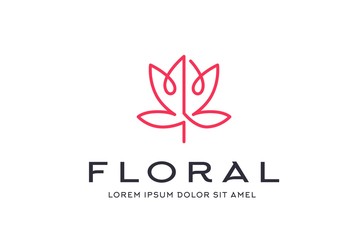 Abstract premium pink linear leaf icon design vector graphics