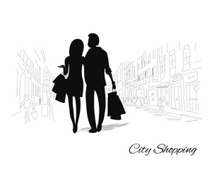 Couple with shopping bags in the city