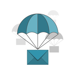 Fast correspondence. Flat style vector illustration. Airmail delivery icon. Envelope shipping parachute.